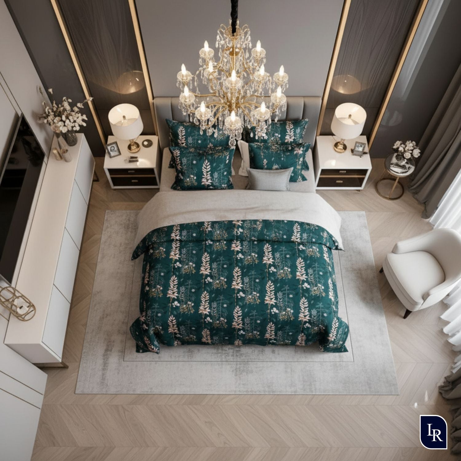 Midnight Fern Luxe Bedsheet Set With 2 Pillow Covers