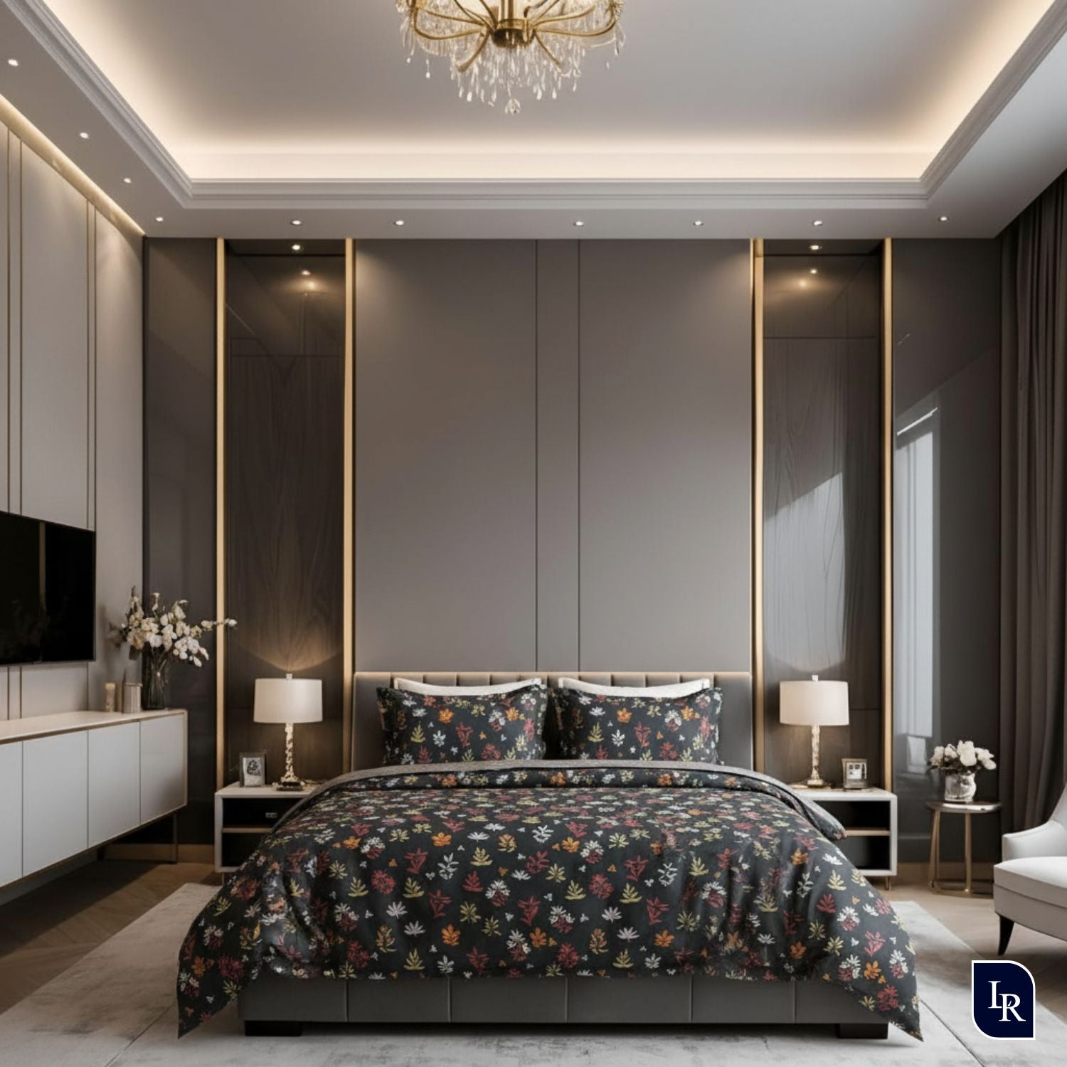 Noir Bloom Luxury Bedsheet Set with 2 Pillow Covers