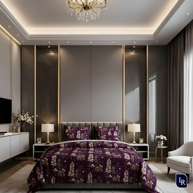 Royal Amethyst Bloom Bedsheet Set With 2 Pillow Covers