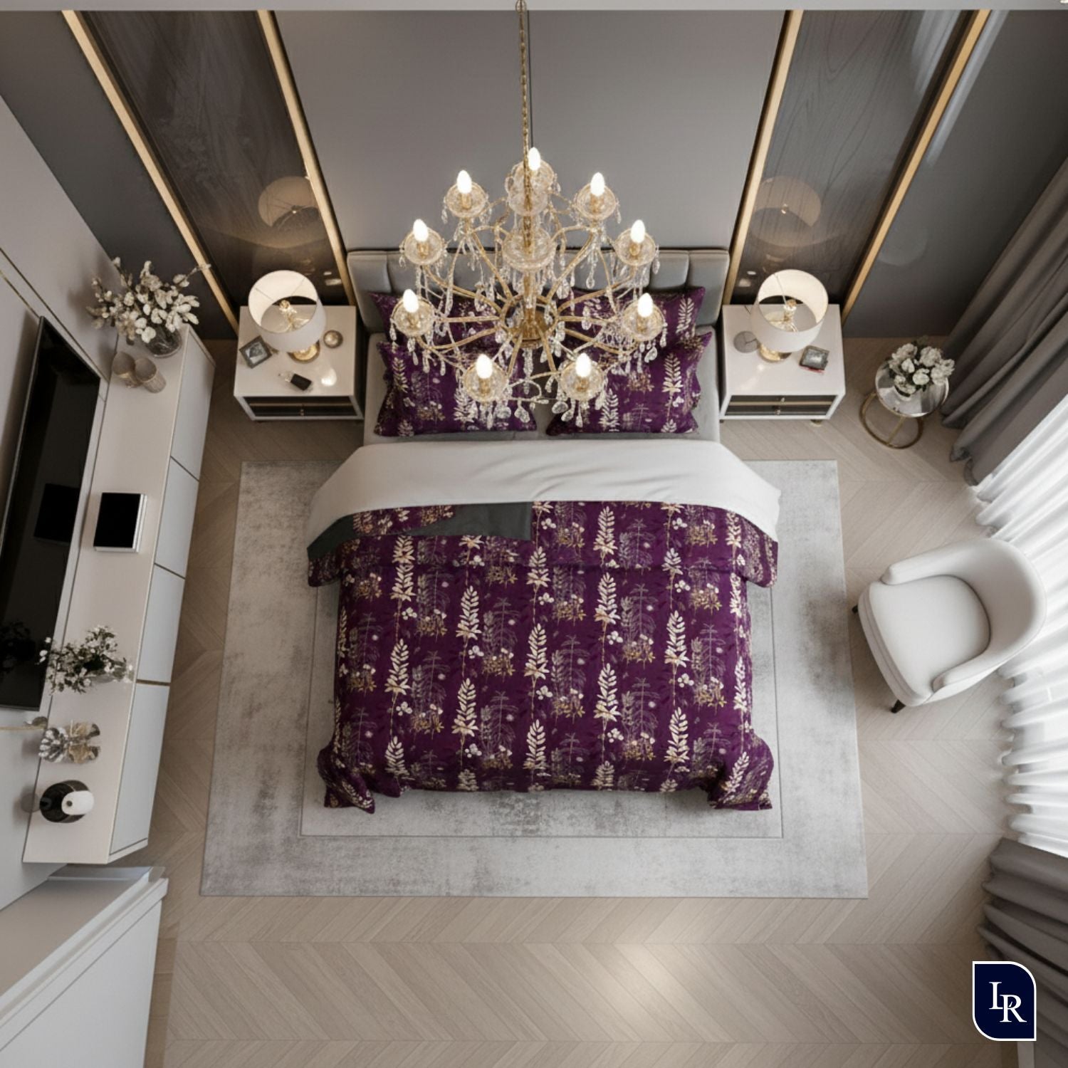 Royal Amethyst Bloom Bedsheet Set With 2 Pillow Covers