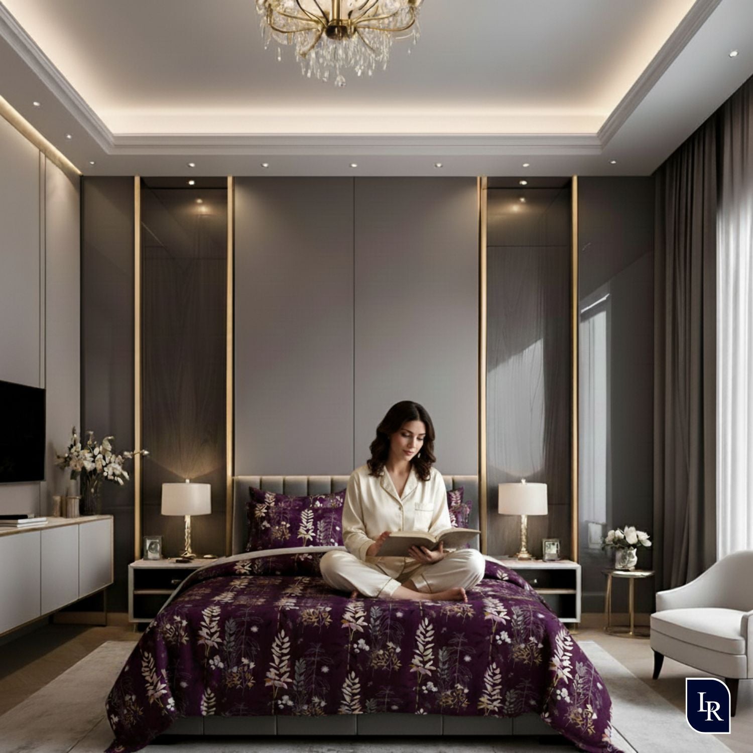 Royal Amethyst Bloom Bedsheet Set With 2 Pillow Covers