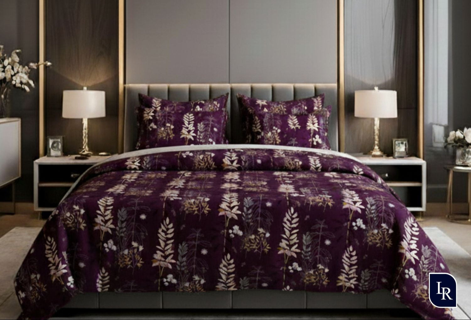 Royal Amethyst Bloom Bedsheet Set With 2 Pillow Covers