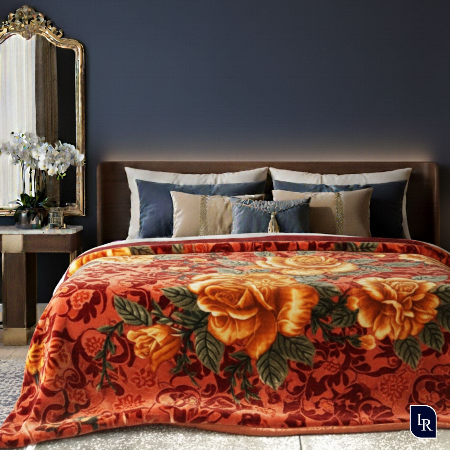 Golden Ember Floral Velvet Blanket