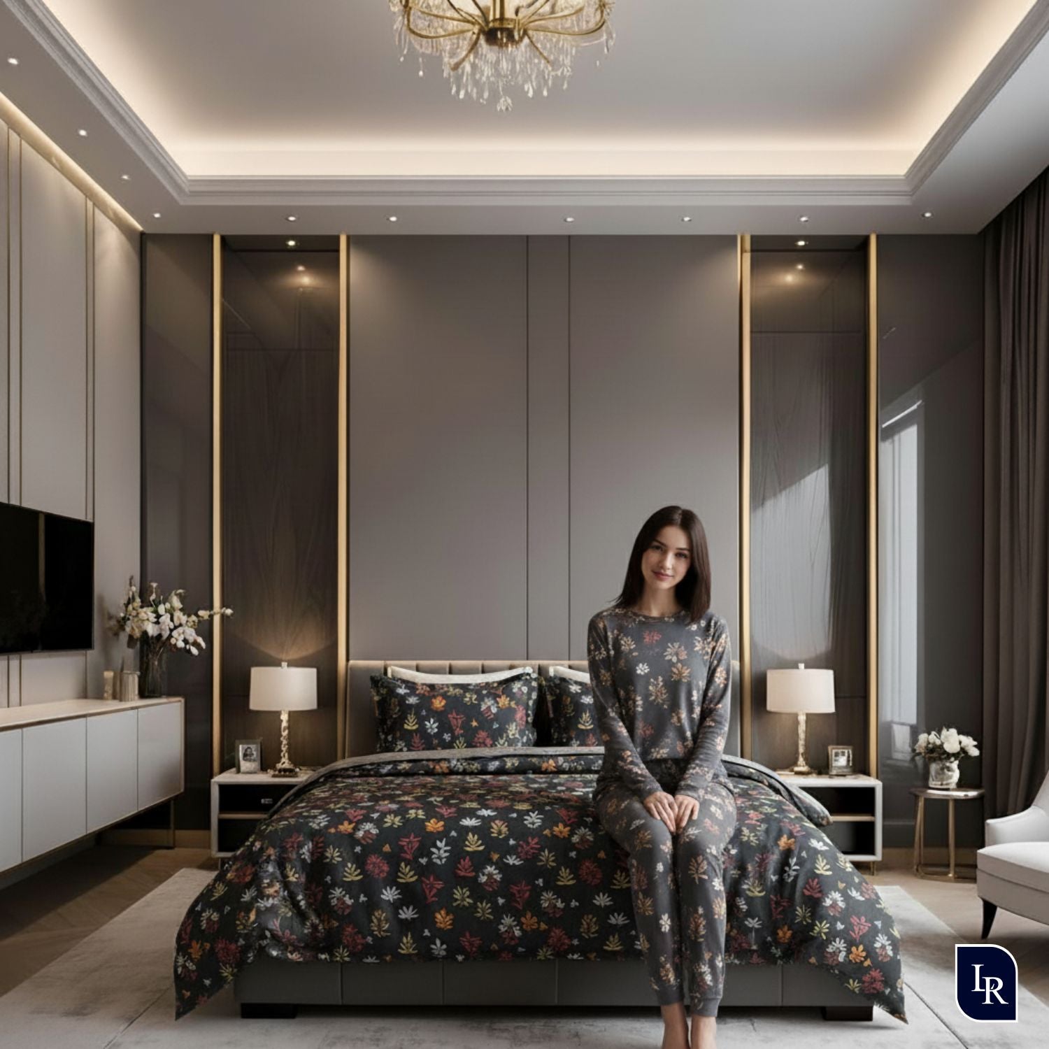 Noir Bloom Luxury Bedsheet Set with 2 Pillow Covers