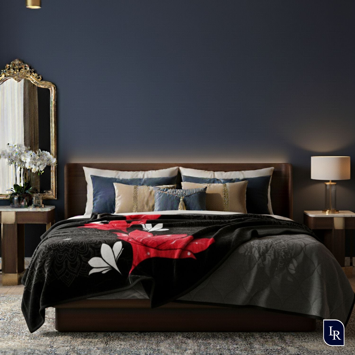 Crimson Noir Floral Mink Blanket