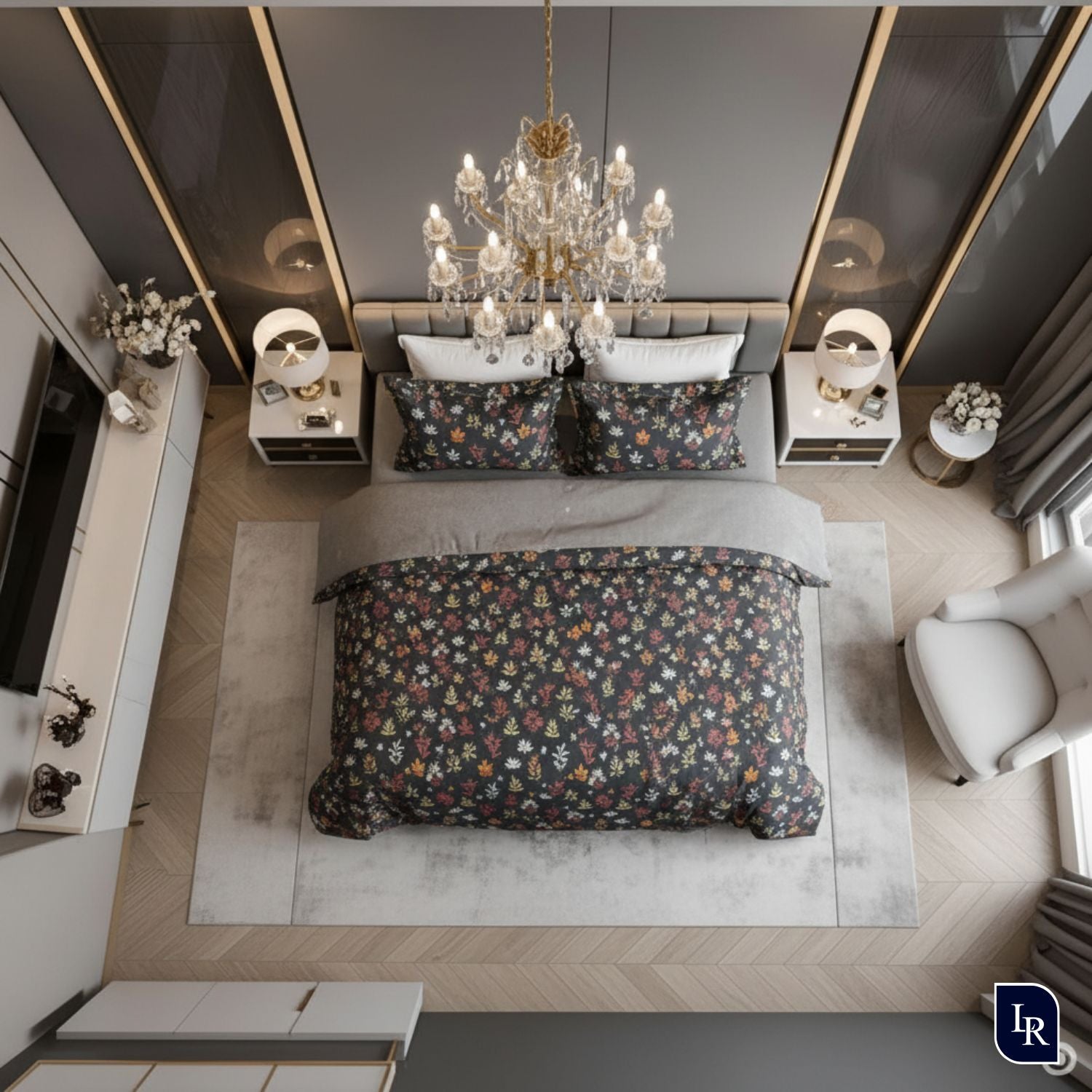 Noir Bloom Luxury Bedsheet Set with 2 Pillow Covers