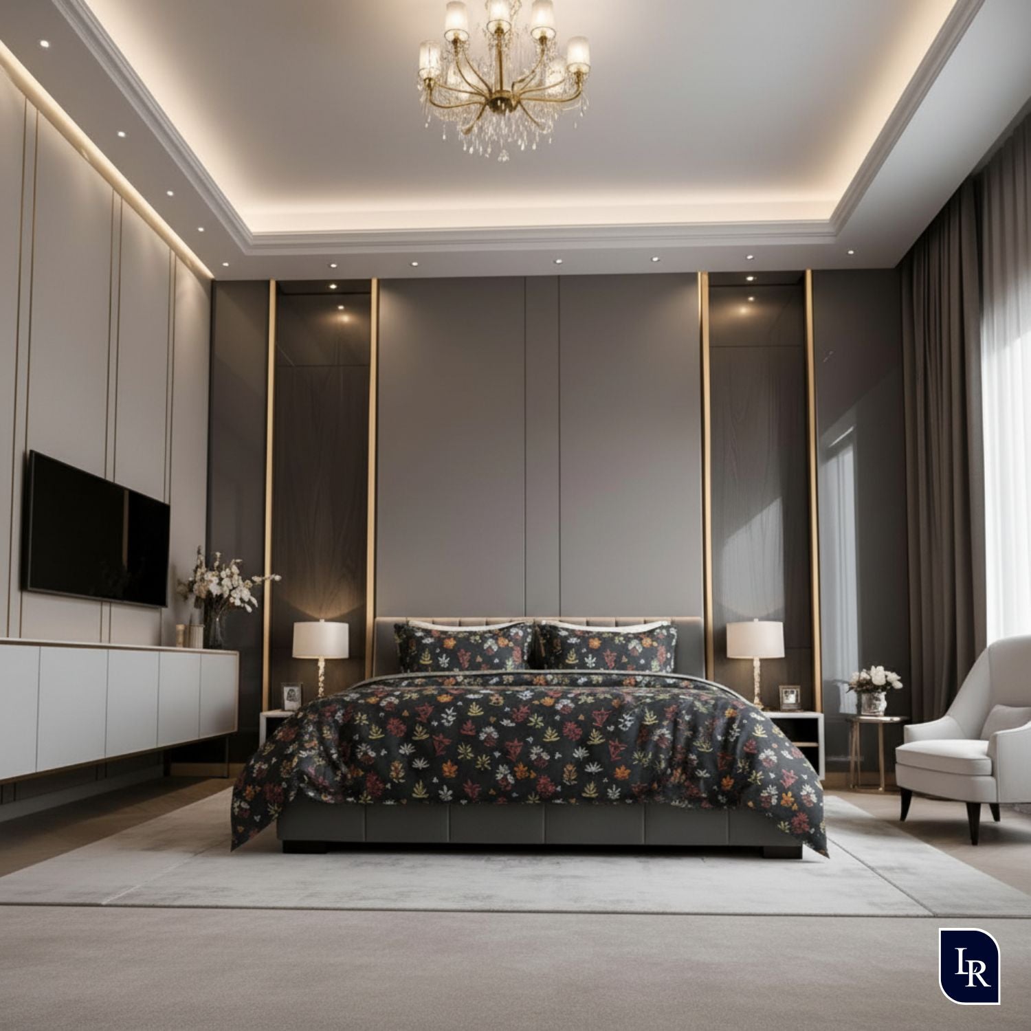 Noir Bloom Luxury Bedsheet Set with 2 Pillow Covers